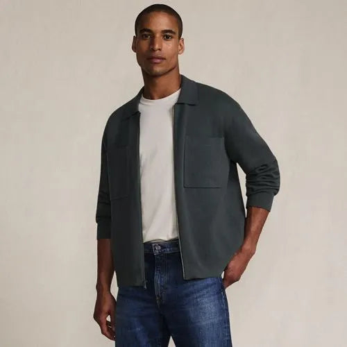 Men's Long Sleeve Fine Gauge Cotton Full Zip Chore Coat
