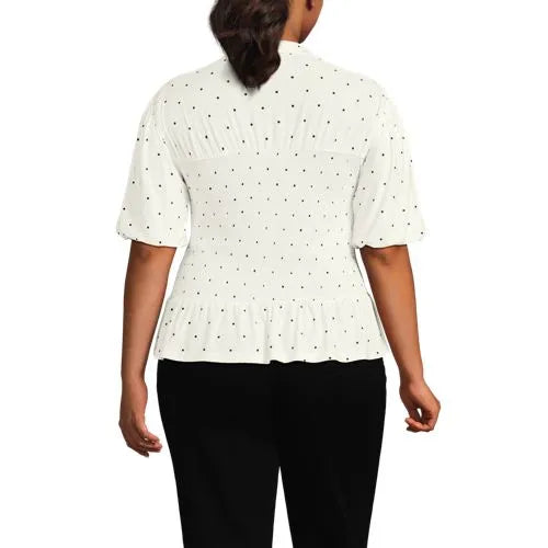 Women's Bubble Sleeve Silky Knit Smocked Mock Neck Top