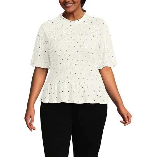 Women's Bubble Sleeve Silky Knit Smocked Mock Neck Top