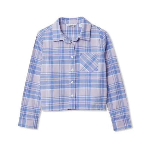 Girls Long Sleeve Cropped Flannel Shirt