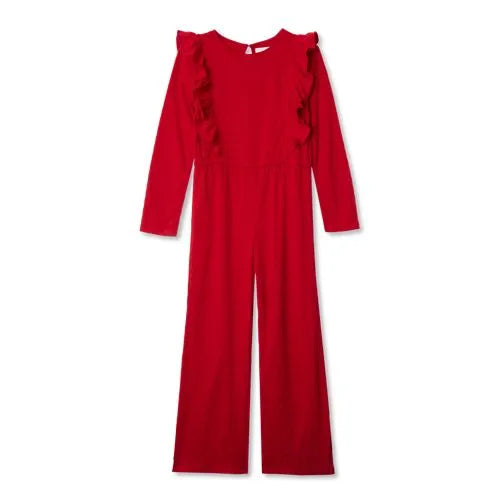 Girls Long Sleeve Ruffle Knit Jumpsuit
