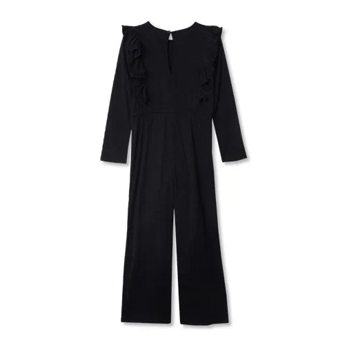 Girls Long Sleeve Ruffle Knit Jumpsuit