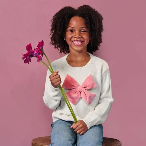 Girls Meet and Greet Bow Knit Sweater
