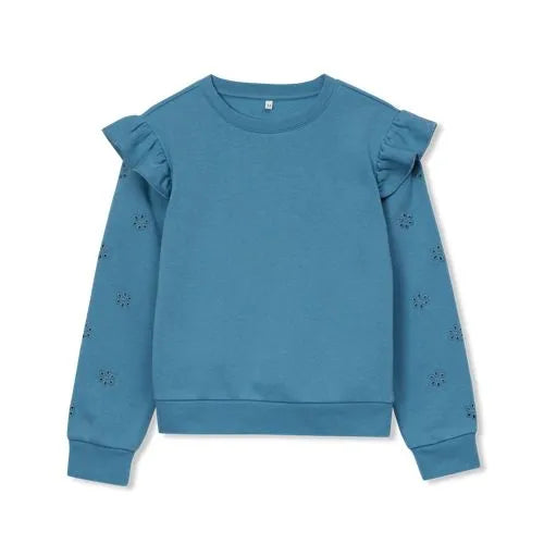 Girls Long Sleeve Cozy Fleece Ruffle Eyelet Sweatshirt