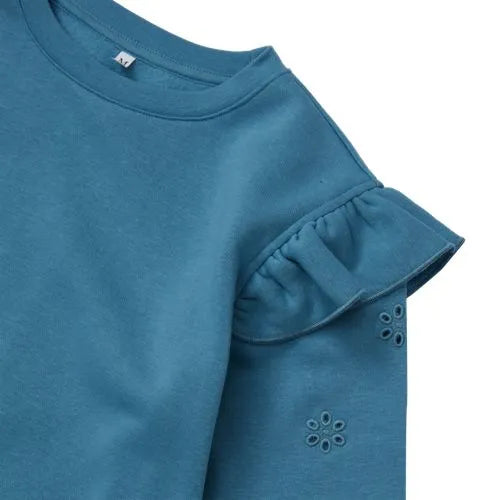 Girls Long Sleeve Cozy Fleece Ruffle Eyelet Sweatshirt