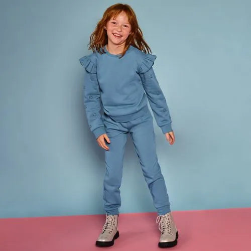 Girls Long Sleeve Cozy Fleece Ruffle Eyelet Sweatshirt