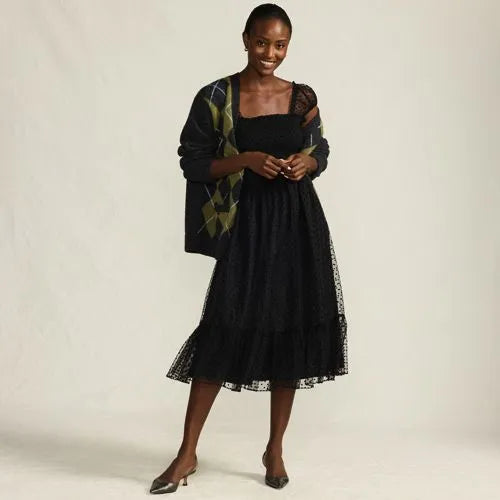 Women's Flocked Chiffon Midi Dress