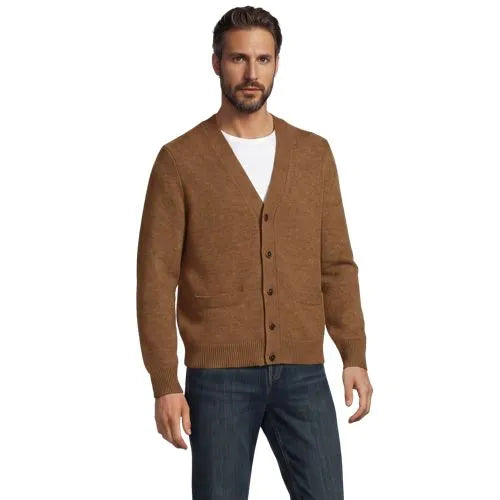 Men's Long Sleeve Fuzzy Argyle Cardigan Sweater