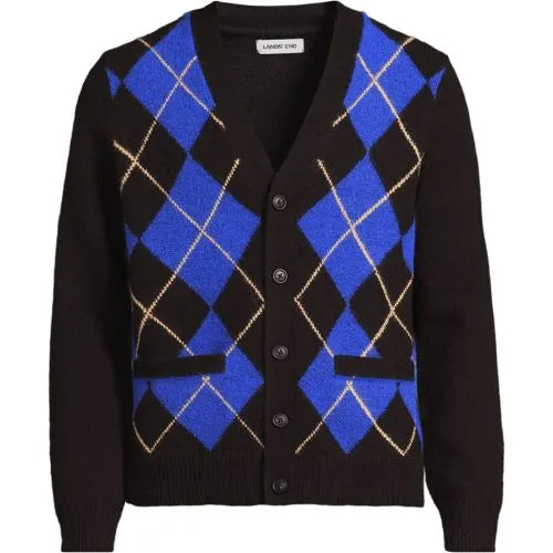 Men's Long Sleeve Fuzzy Argyle Cardigan Sweater