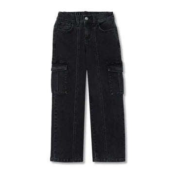 Girls Denim Cargo Wide Leg Jeans