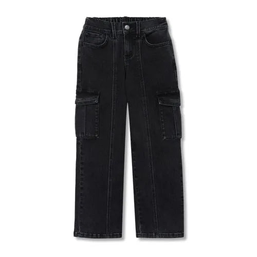 Girls Denim Cargo Wide Leg Jeans