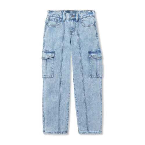Girls Denim Cargo Wide Leg Jeans