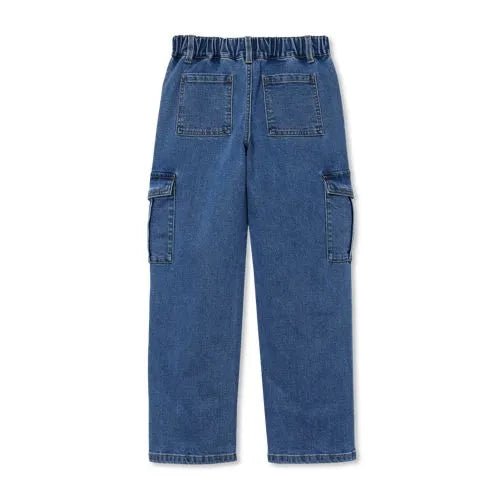 Girls Denim Cargo Wide Leg Jeans