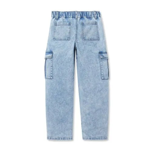 Girls Denim Cargo Wide Leg Jeans