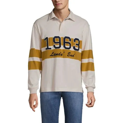 Men's Long Sleeve Rugged Rugby Embroidered Polo