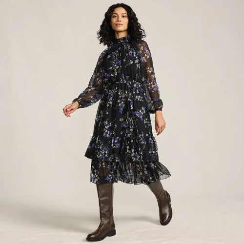 Women's Crinkle Chiffon Ruffle Dress