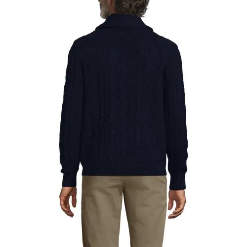 Men's Long Sleeve Cotton Blend Cable Shawl Cardigan