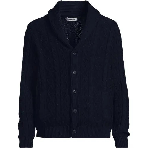 Men's Long Sleeve Cotton Blend Cable Shawl Cardigan