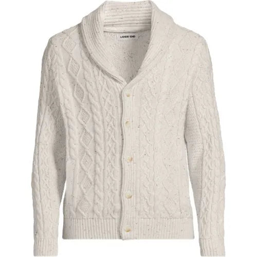 Men's Long Sleeve Cotton Blend Cable Shawl Cardigan