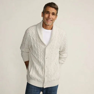 Men's Long Sleeve Cotton Blend Cable Shawl Cardigan