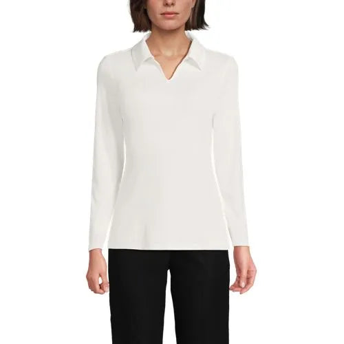 School Uniform Women's Supima Micro Modal Long Sleeve Convertible Collar Top