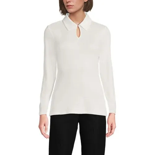 School Uniform Women's Supima Micro Modal Long Sleeve Convertible Collar Top