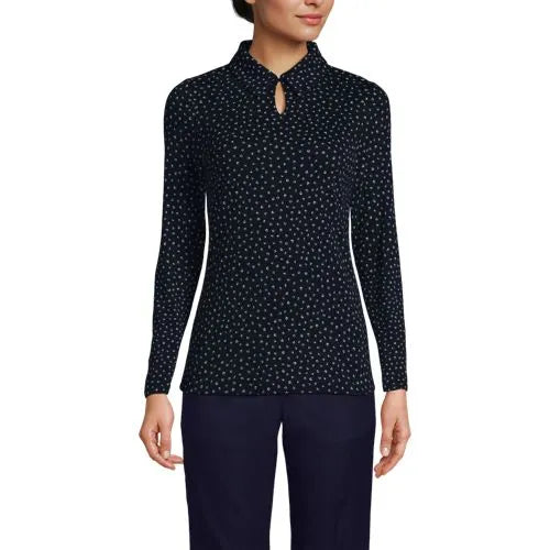 School Uniform Women's Supima Micro Modal Long Sleeve Convertible Collar Top