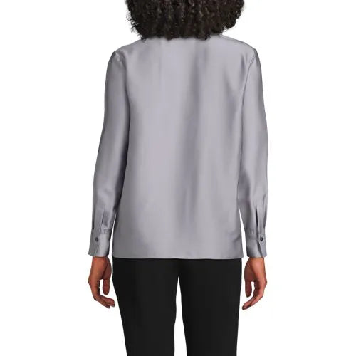 Women's Charmeuse Long Sleeve Contrast Collar Blouse