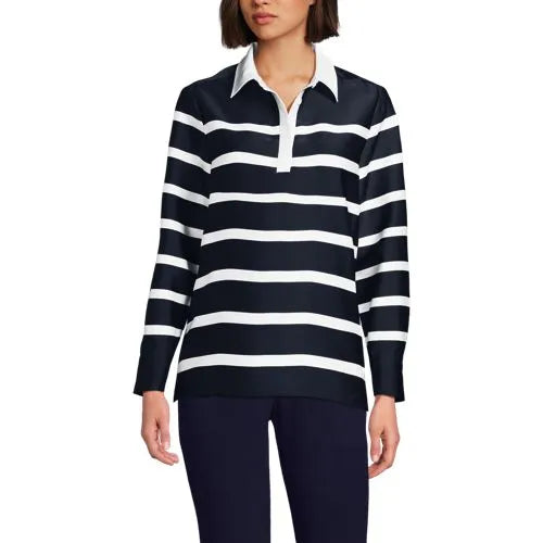 Women's Charmeuse Long Sleeve Contrast Collar Blouse