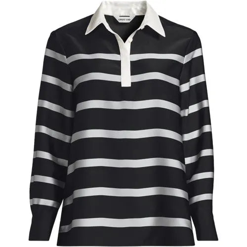 Women's Charmeuse Long Sleeve Contrast Collar Blouse