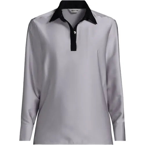 Women's Charmeuse Long Sleeve Contrast Collar Blouse