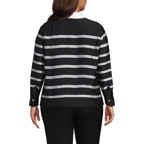 Women's Charmeuse Long Sleeve Contrast Collar Blouse