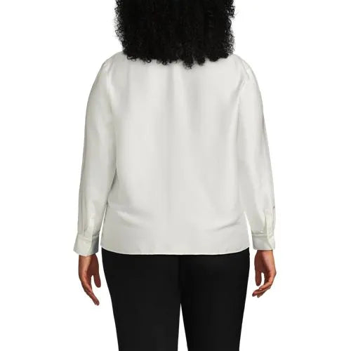 Women's Charmeuse Long Sleeve Contrast Collar Blouse