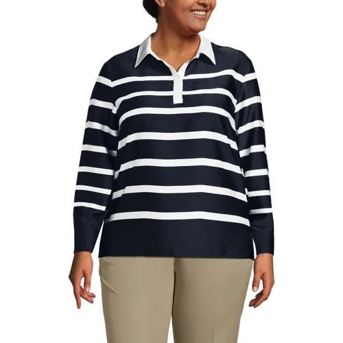 Women's Charmeuse Long Sleeve Contrast Collar Blouse