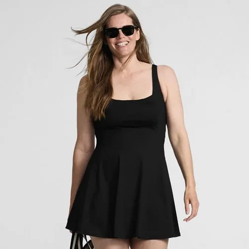 Women's Square Neck Corset Seamed Swim Dress