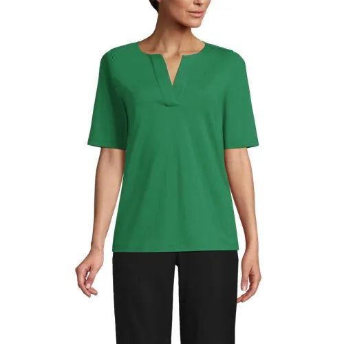 School Uniform Women's Supima Jersey Half Sleeve Splitneck Shirt