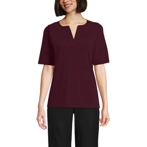School Uniform Women's Supima Jersey Half Sleeve Splitneck Shirt