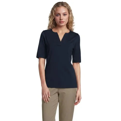 School Uniform Women's Supima Jersey Half Sleeve Splitneck Shirt