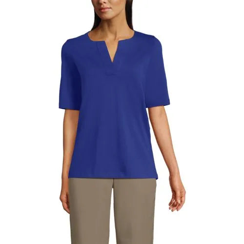 School Uniform Women's Supima Jersey Half Sleeve Splitneck Shirt