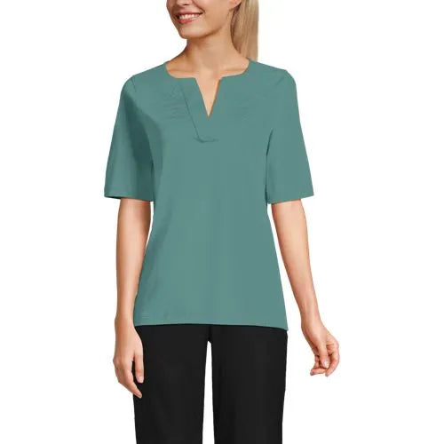 School Uniform Women's Supima Jersey Half Sleeve Splitneck Shirt