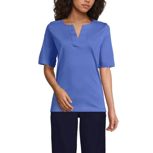 School Uniform Women's Supima Jersey Half Sleeve Splitneck Shirt