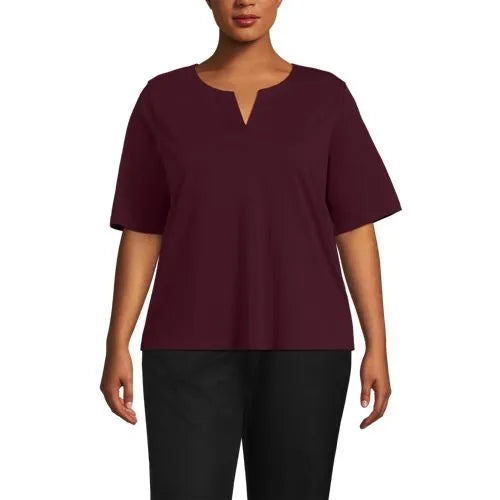 School Uniform Women's Supima Jersey Half Sleeve Splitneck Shirt
