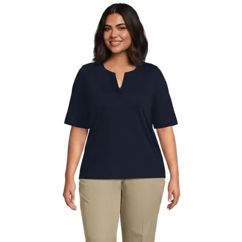 School Uniform Women's Supima Jersey Half Sleeve Splitneck Shirt