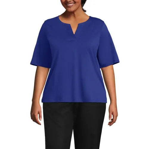 School Uniform Women's Supima Jersey Half Sleeve Splitneck Shirt