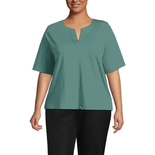 School Uniform Women's Supima Jersey Half Sleeve Splitneck Shirt