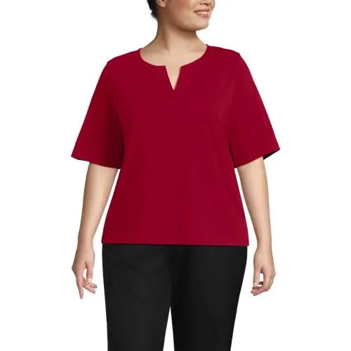 School Uniform Women's Supima Jersey Half Sleeve Splitneck Shirt