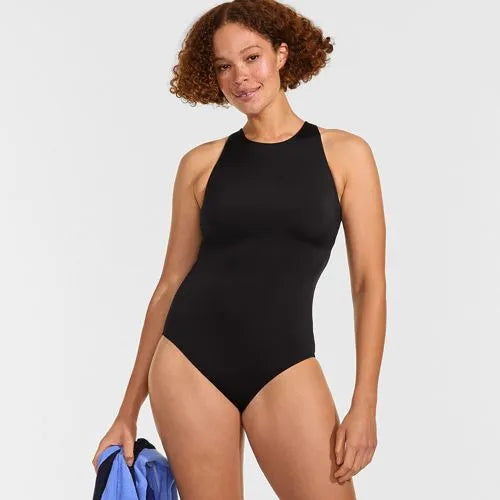 Women's Mastectomy Tugless High Neck Portrait Back One Piece Swimsuit