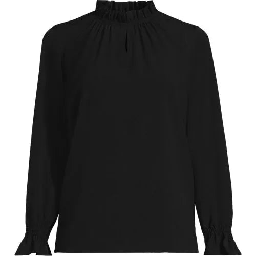 School Uniform Women's Crepe Long Sleeve Convertible Ruffle Collar Blouse