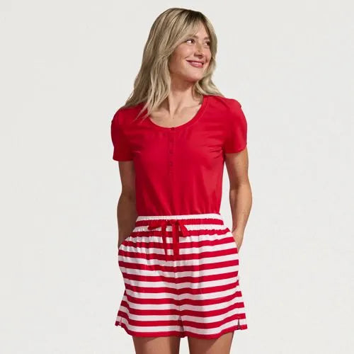 Women's Knit 2 Piece Pajama Set - Short Sleeve Top and Shorts