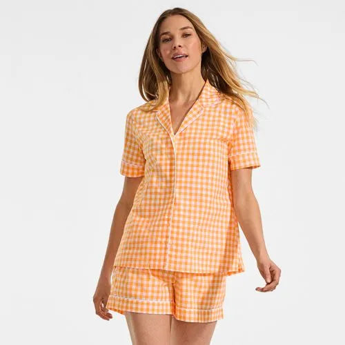 Women's Cotton Poplin 2 Piece Pajama Set - Short Sleeve Top and Shorts